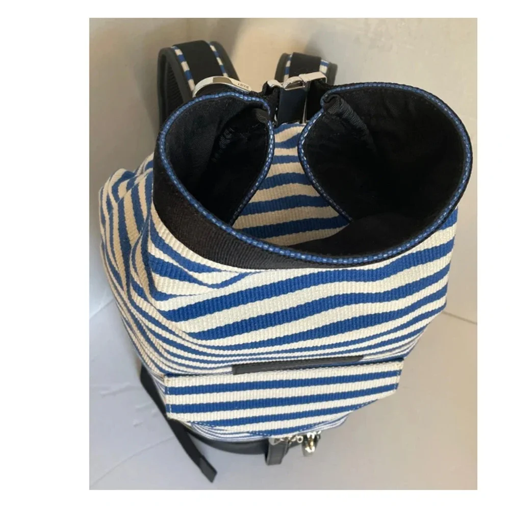 XL Roll Top Travel Backpack Blue Canvas Leather Weekender Duffel